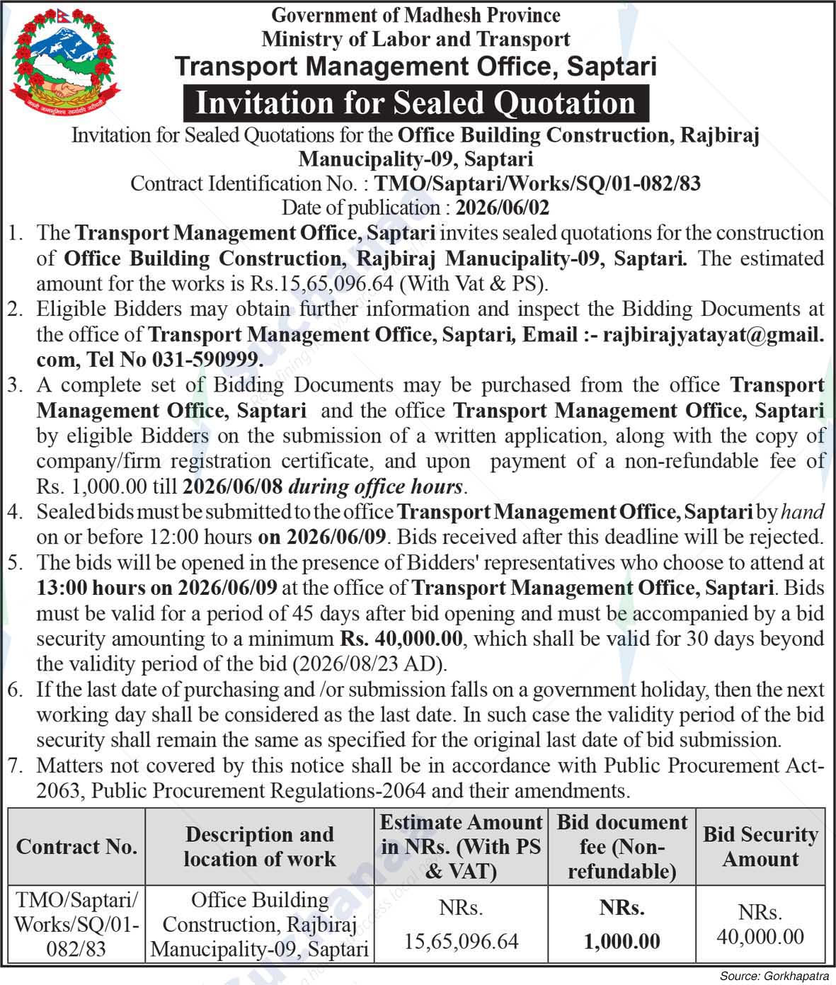 Transport Management Office, Saptari