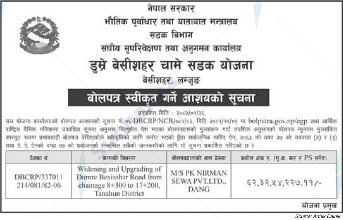 Dumre Besishahar Chame Road Plan Besishahar, Lamjung