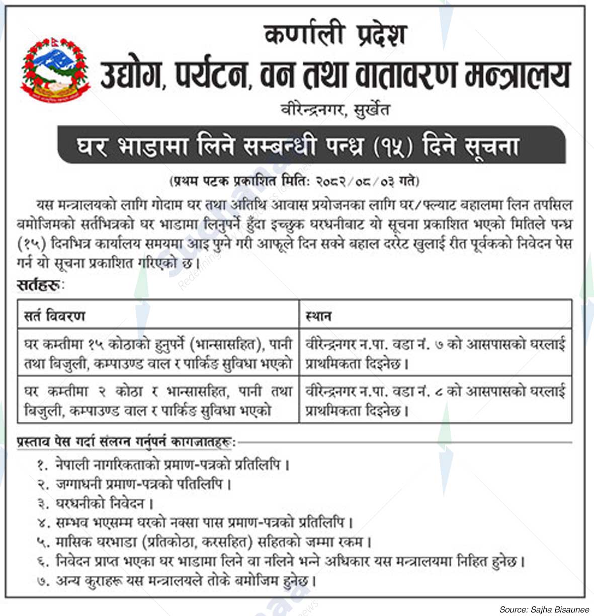Ministry of Industry, Tourism, Forest and Environment, Karnali