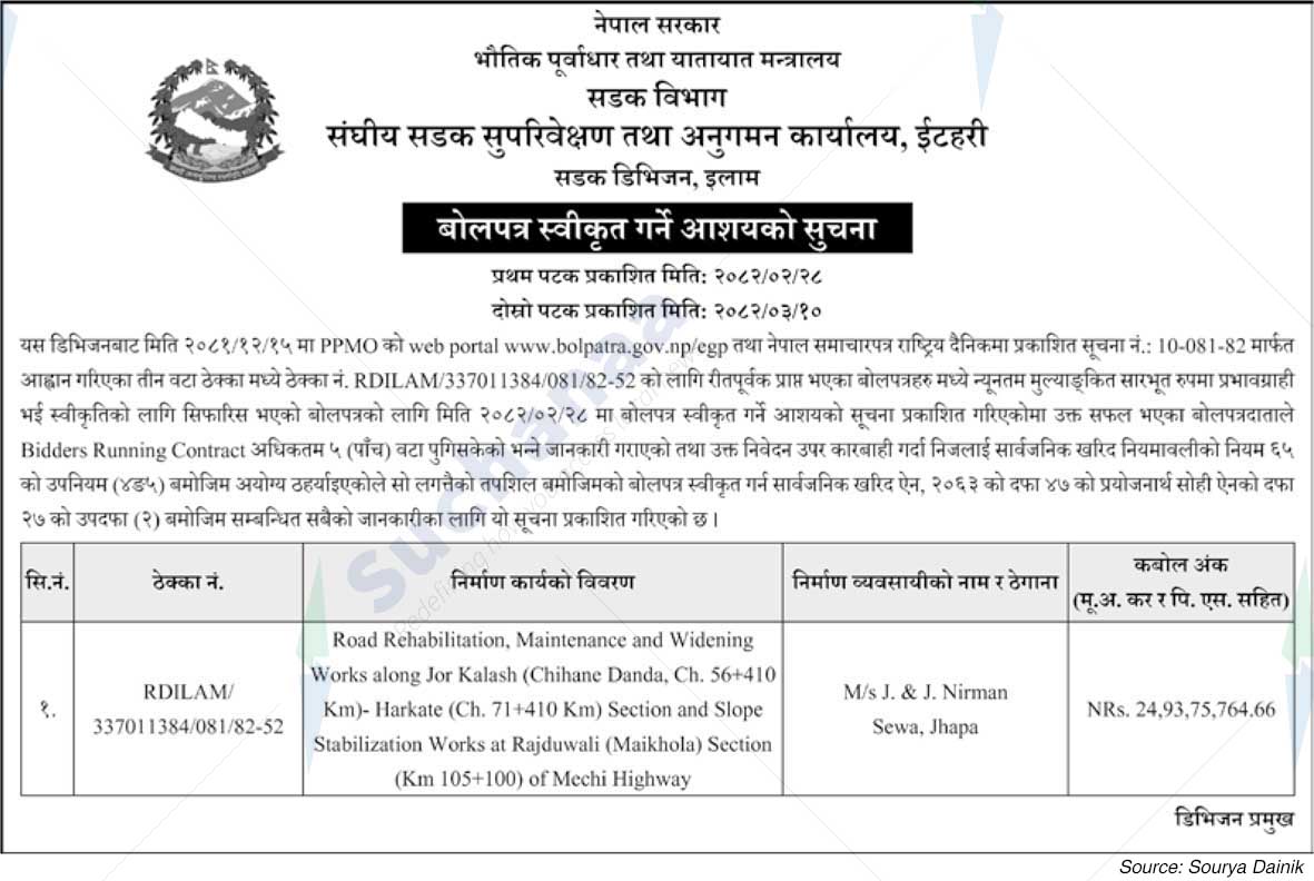 Road Division, Ilam