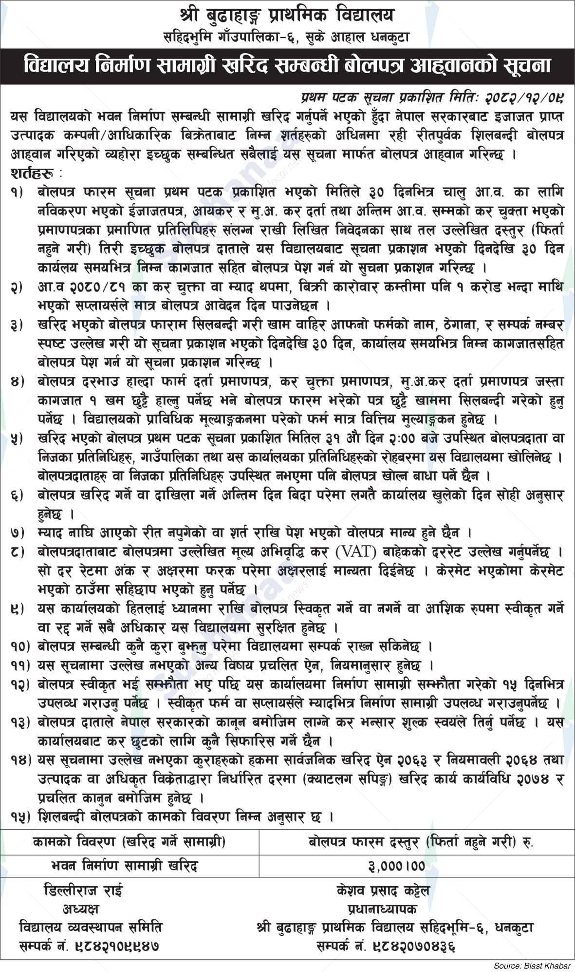 Shree Budhahang Primary School, Dhankuta