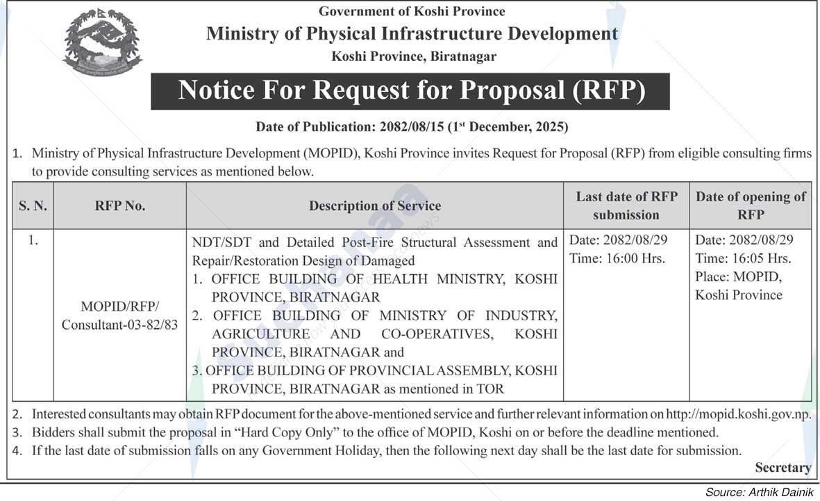 Ministry of Physical Infrastructure Development, Koshi