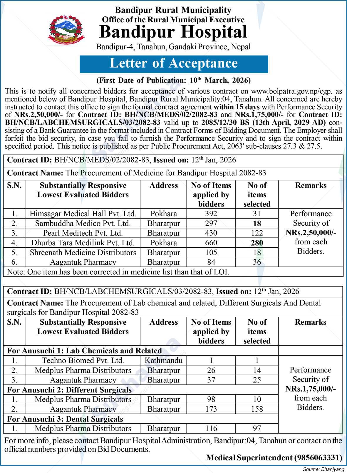 Bandipur Hospital, Tanahun