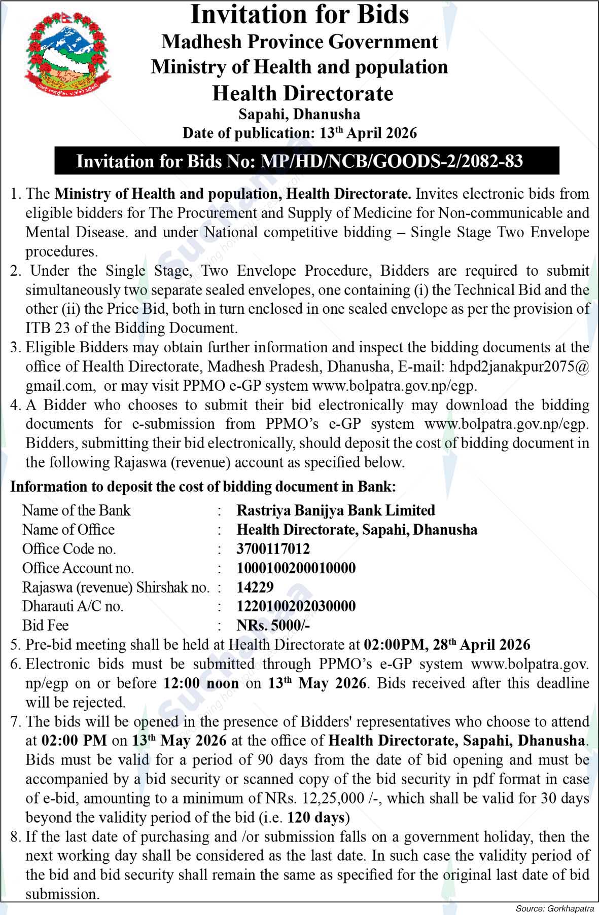 Health Directorate, Dhanusha