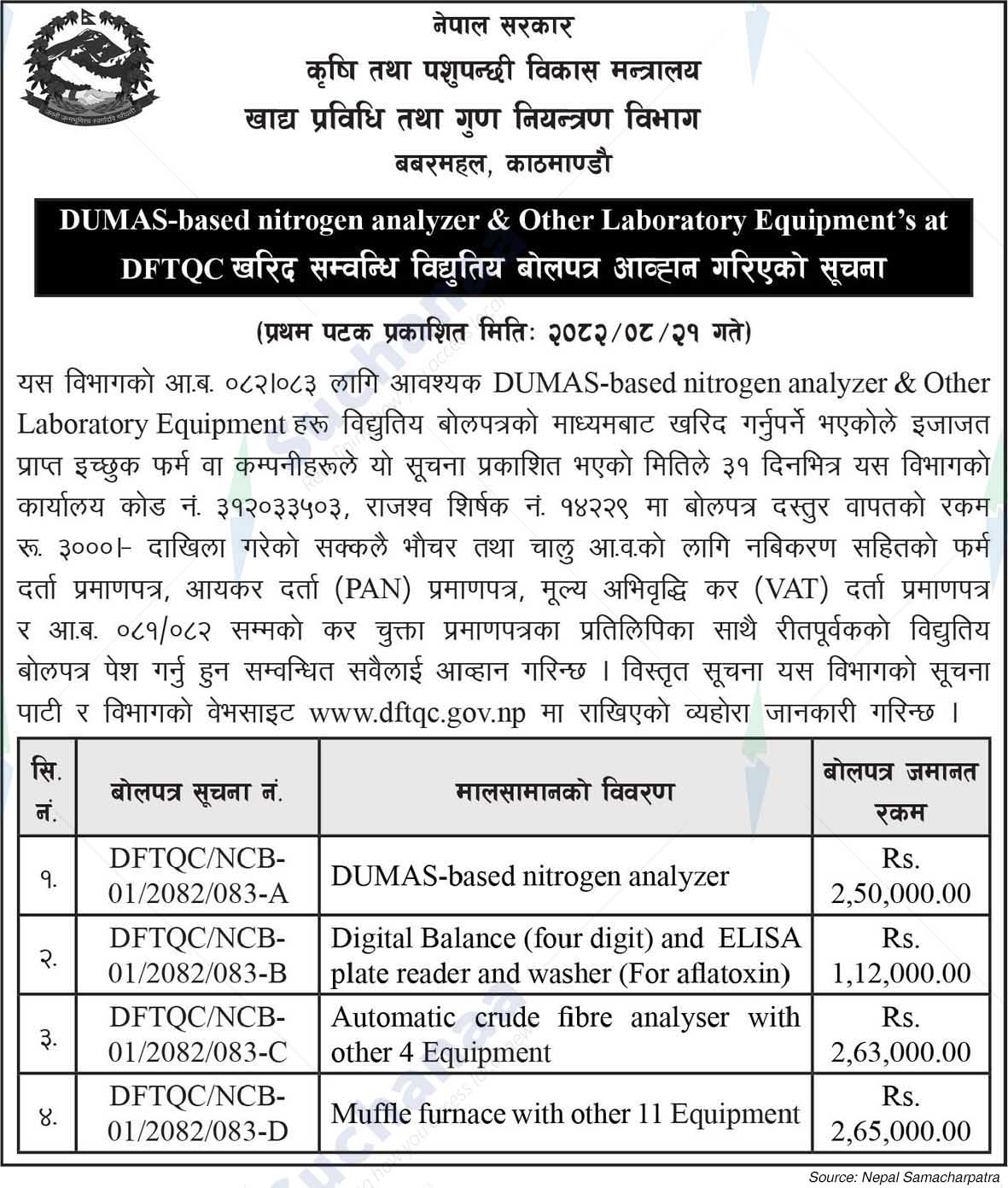 Department of Food Technology and Quality Control, Babarmahal, Kathmandu