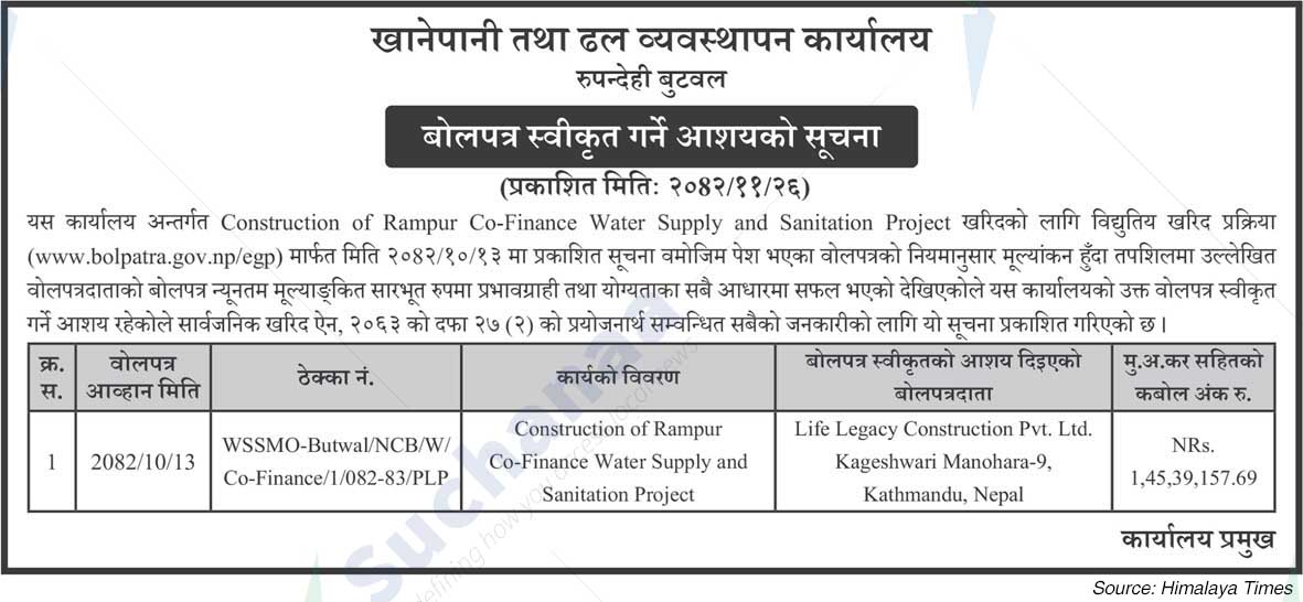 Water Supply and Sewerage Management Office, Butwal