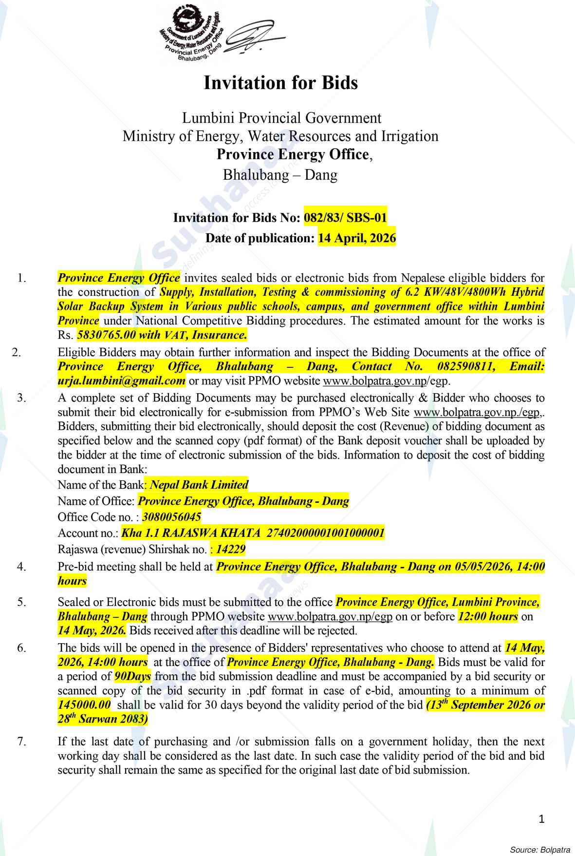 Provincial Energy Office, Bhalubang, Dang