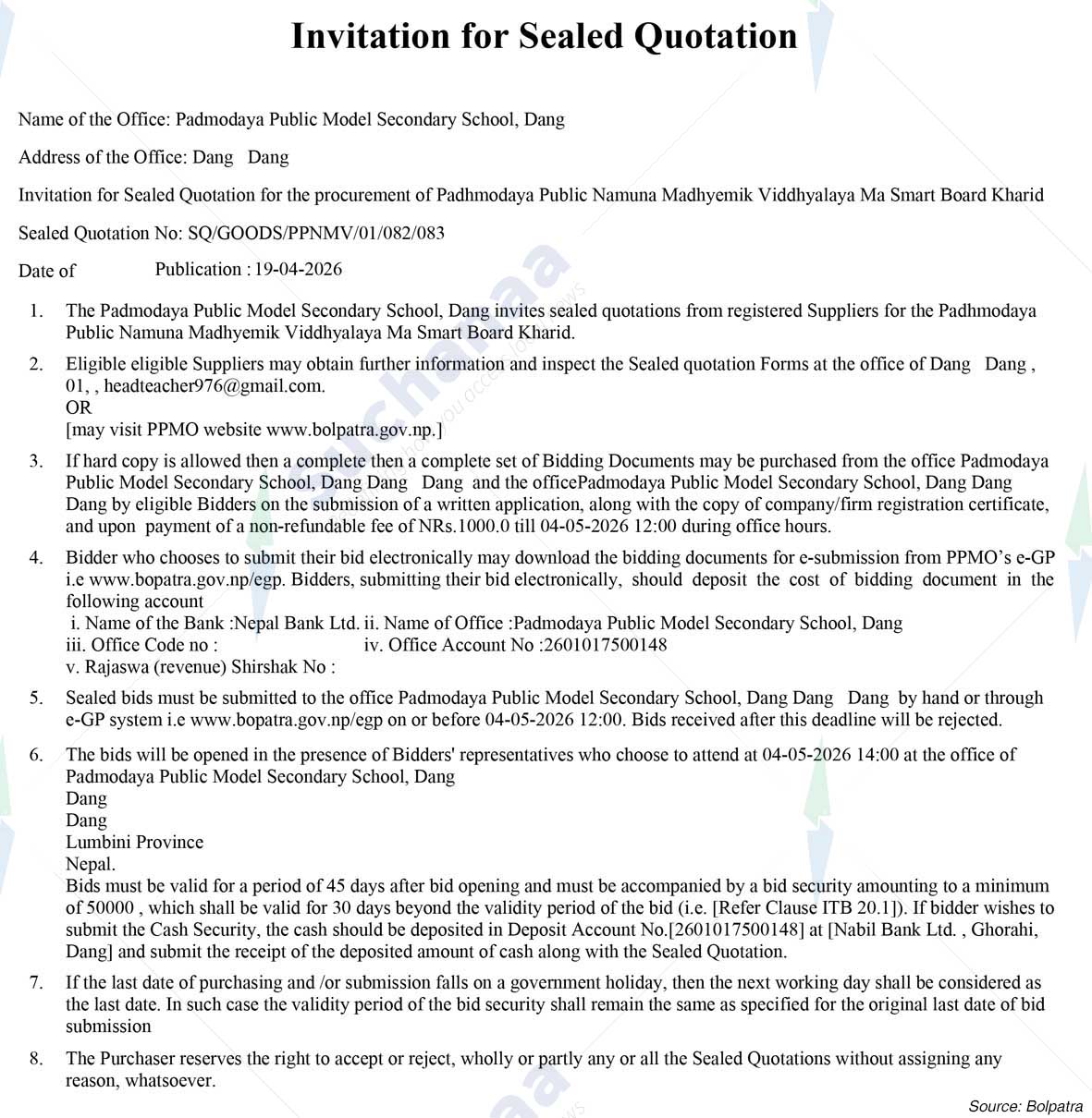 Padmodaya Public Model Secondary School, Dang