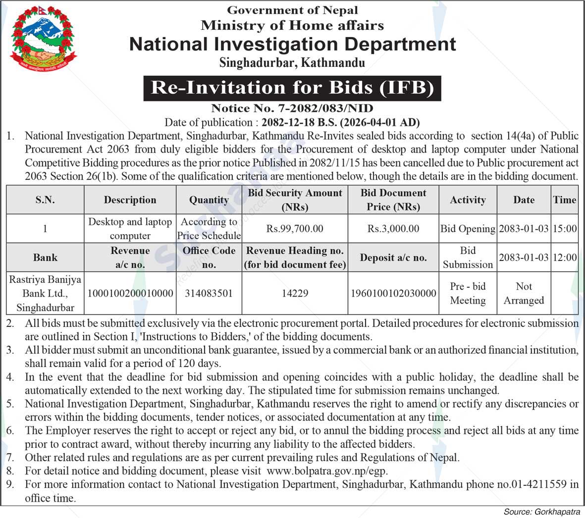 National Investigation Department