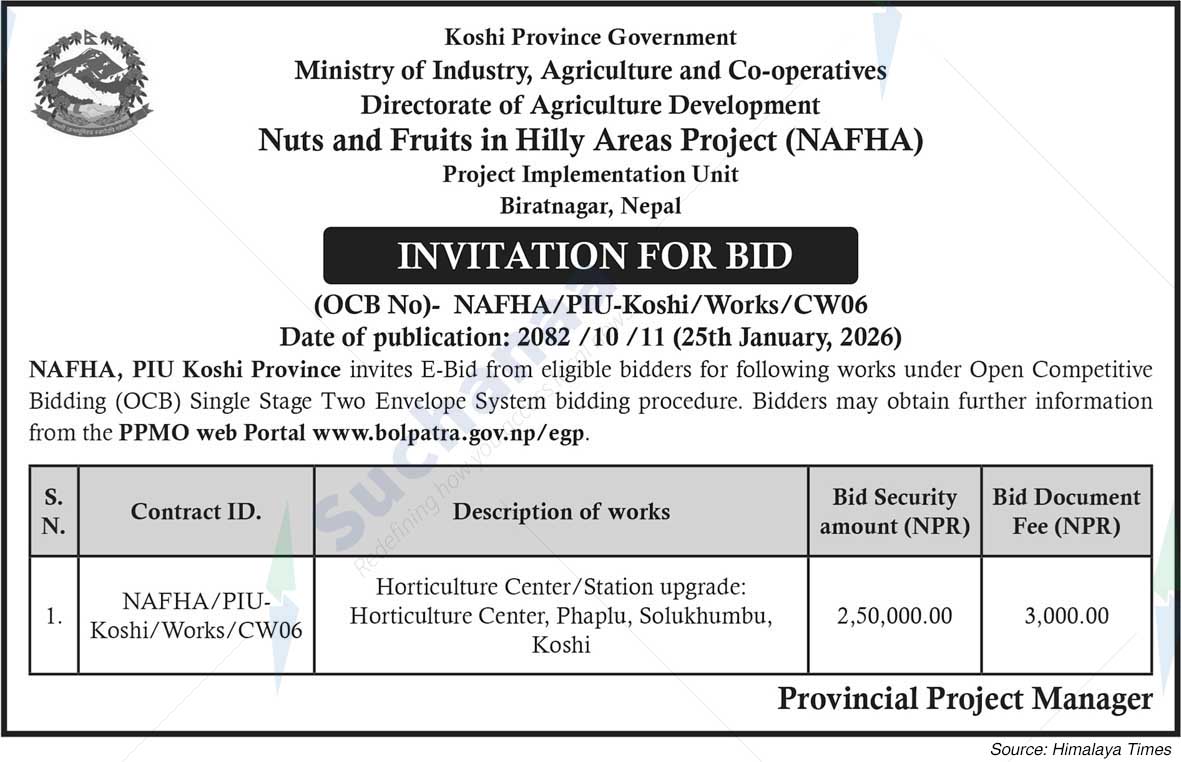 Nuts and Fruits in Hilly Areas Project (NAFHA), PIU, Koshi Province