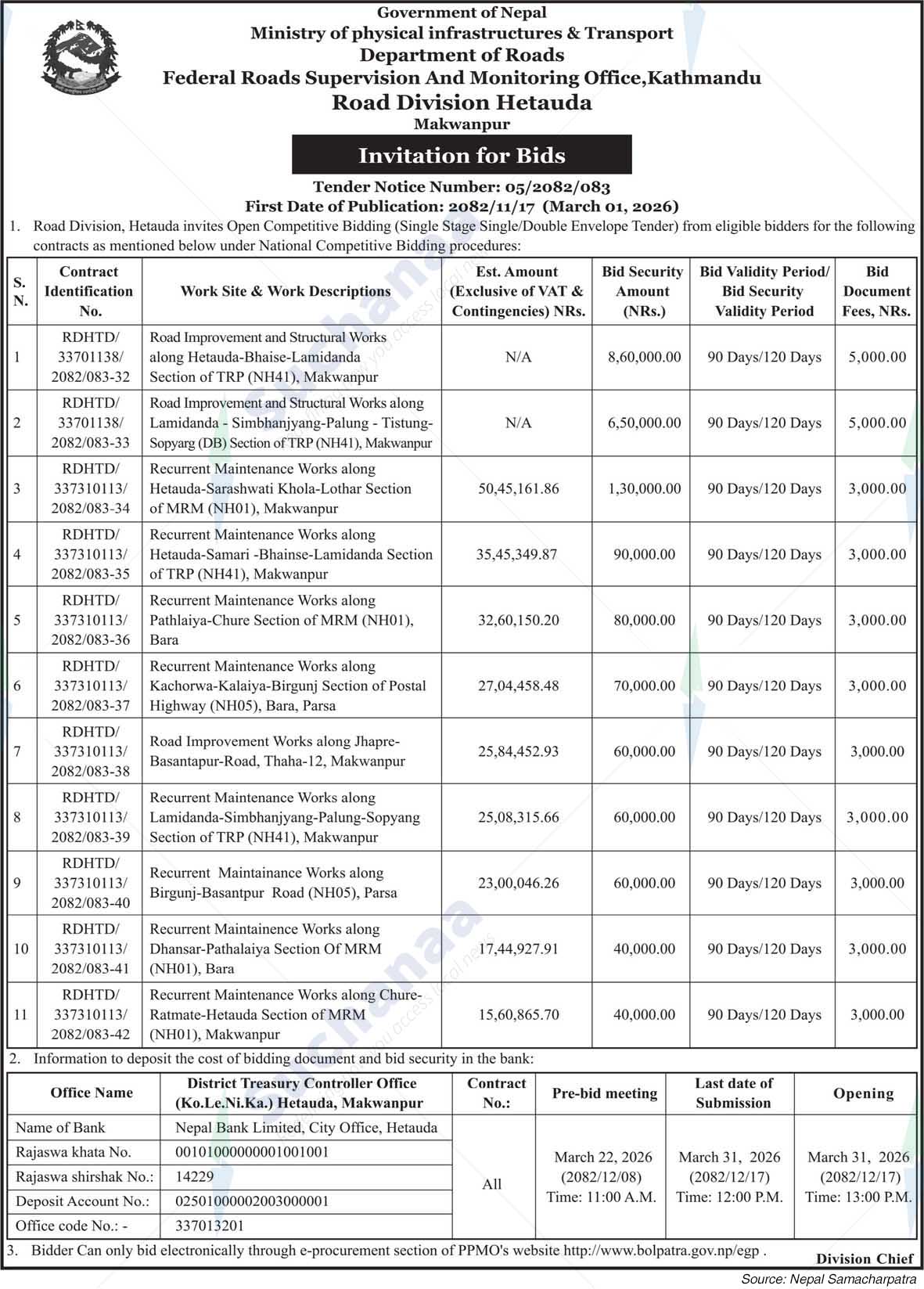 Road Division, Hetauda