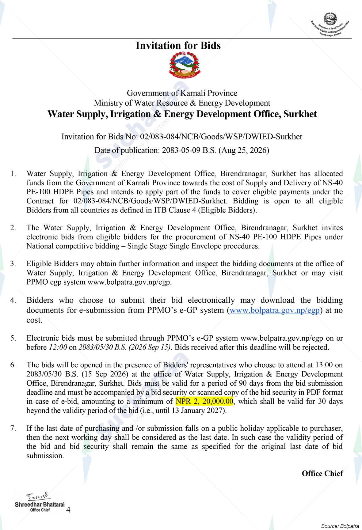 Water Supply Irrigation and Energy Development Office, Surkhet