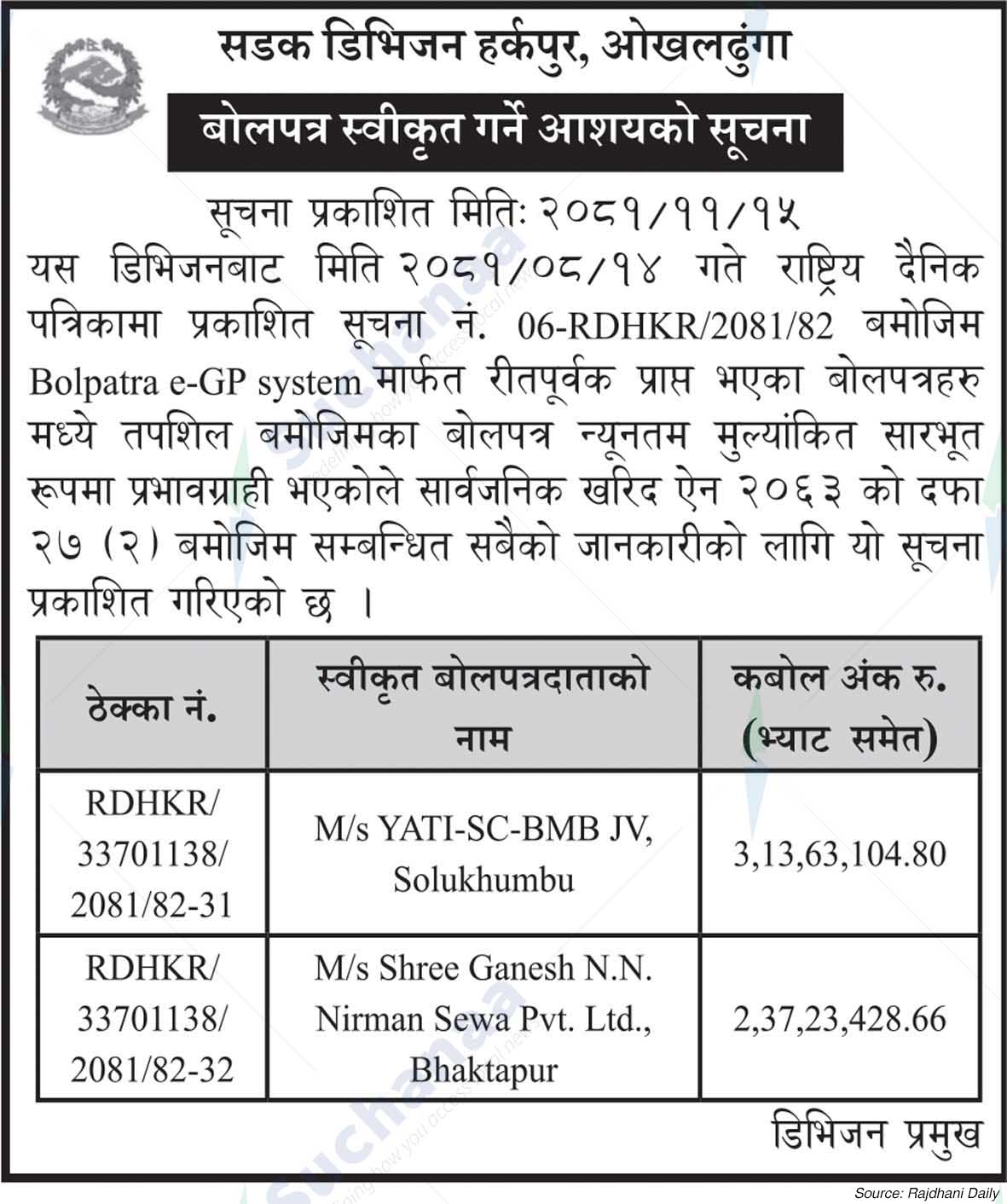 Road Division Harakpur, Okhaldhunga