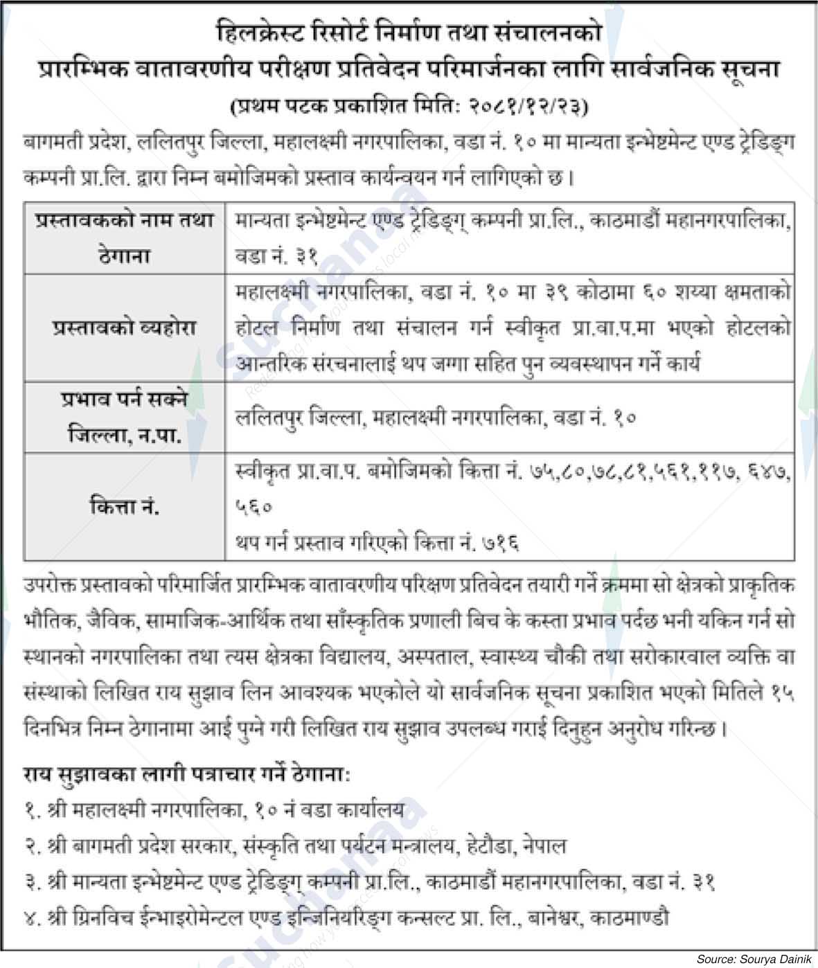 Manyata Investment and Trading Company Pvt. Ltd.