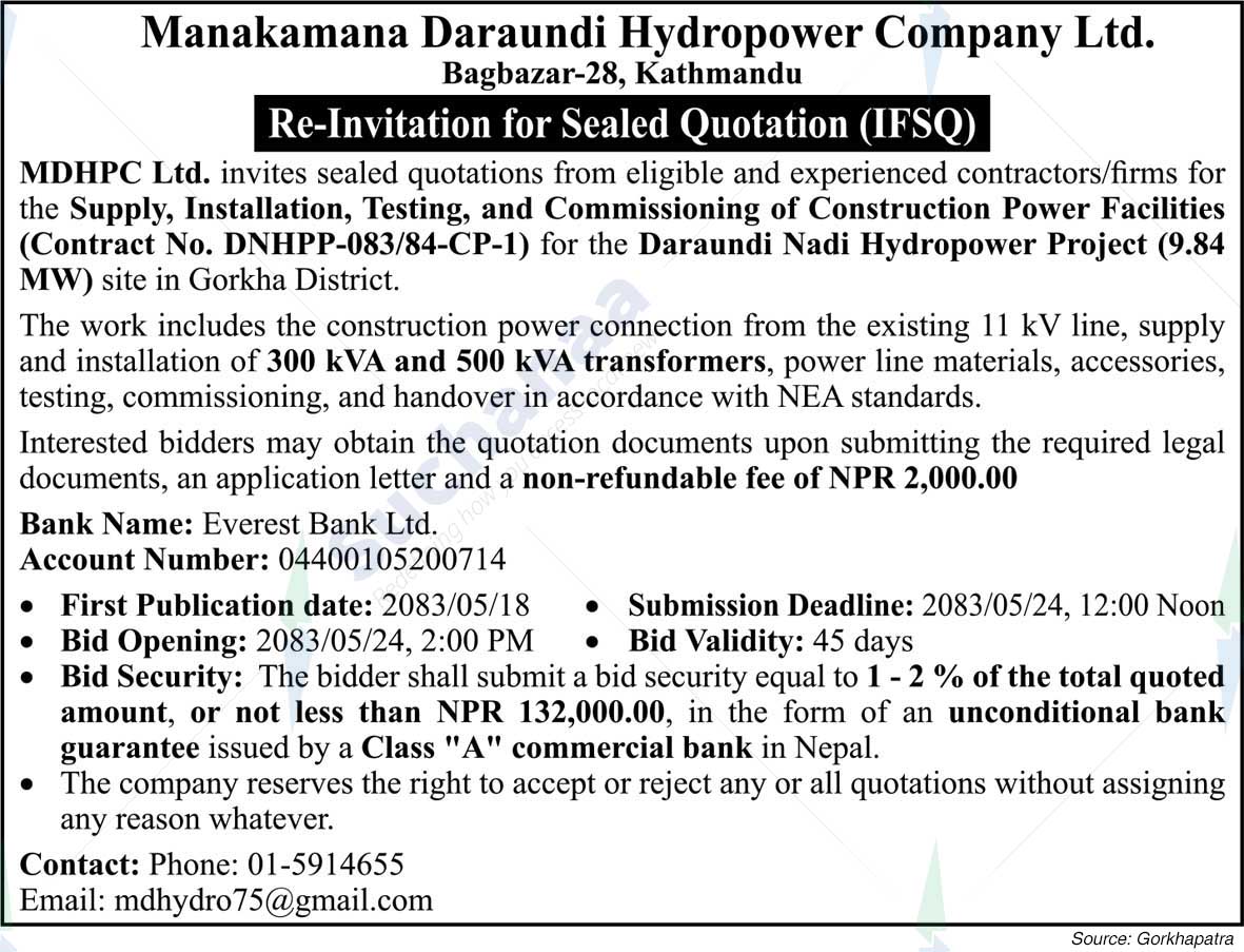 Manakamana Daraundi Hydropower Company Ltd.