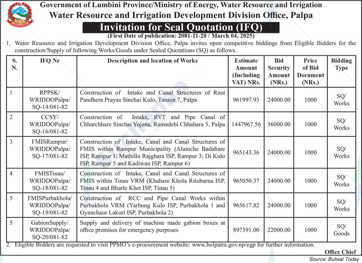 Water Resource and Irrigation Development Division Office, Palpa