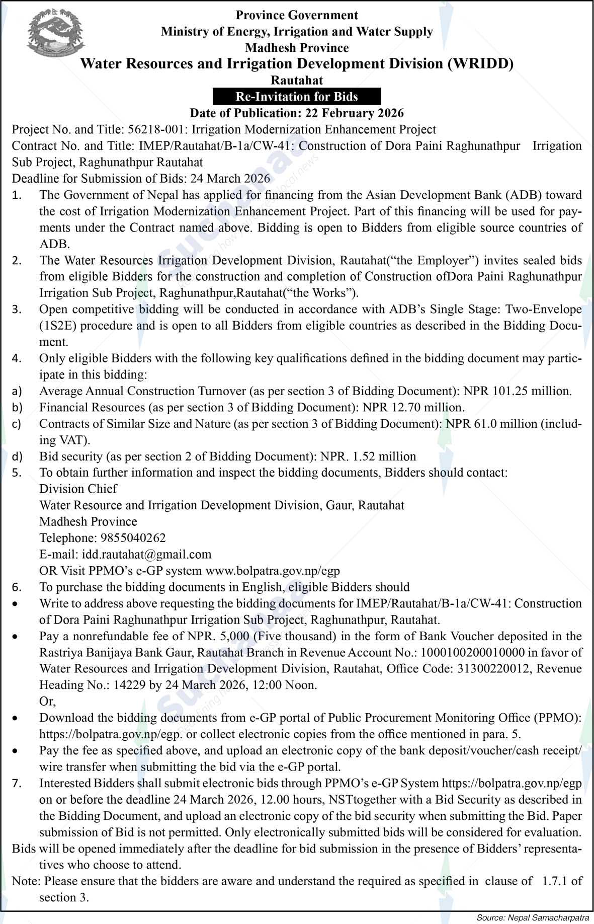 Irrigation Development Division, Rautahat