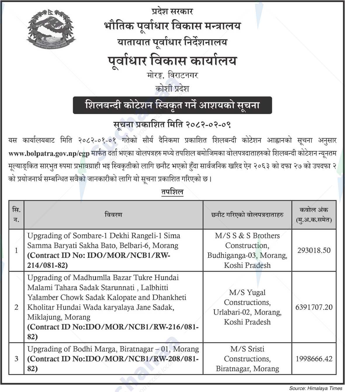 Infrastructure Development Office, Morang