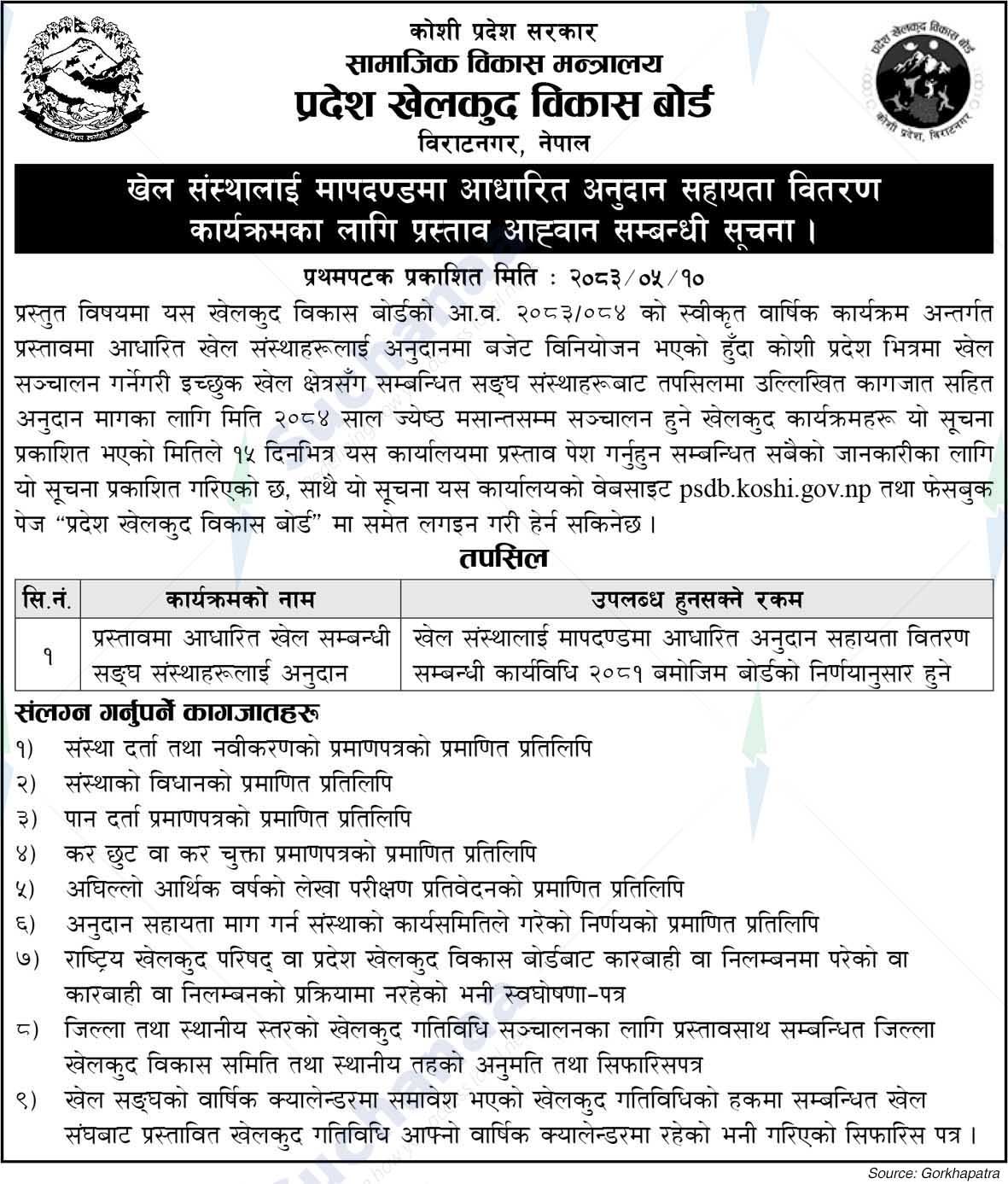 Province Sports Development Board, Biratnagar