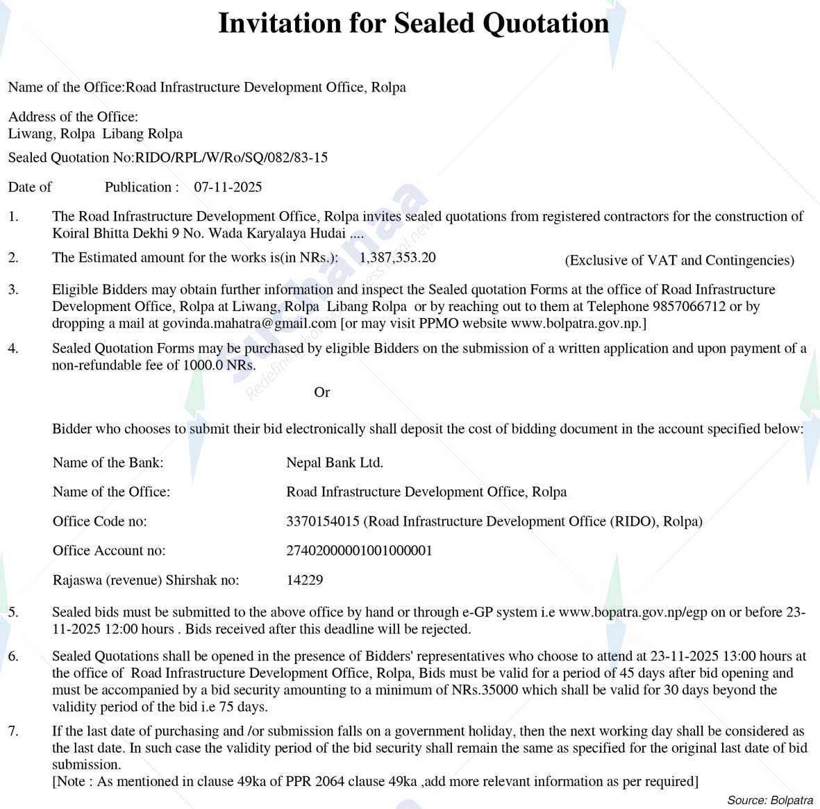 Road Infrastructure Development Office, Rolpa