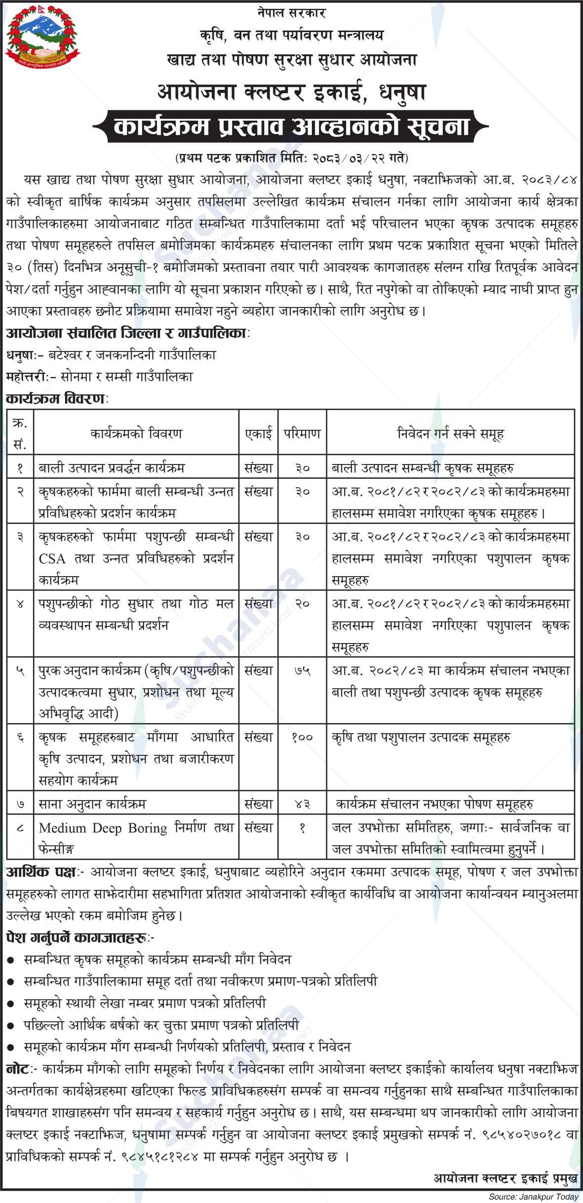 Planning Cluster Unit, Dhanusha