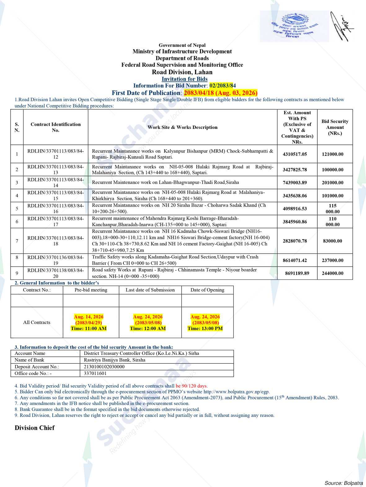 Road Division, Lahan