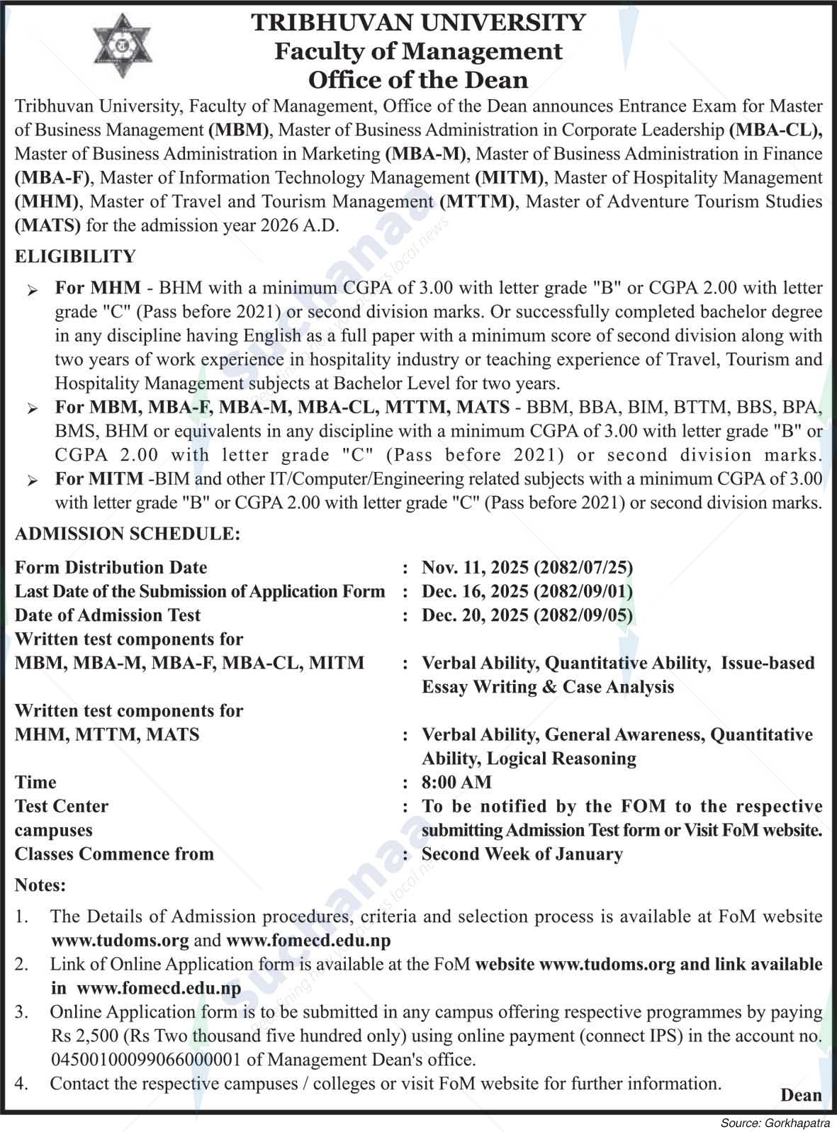 Tribhuvan University, Faculty of Management