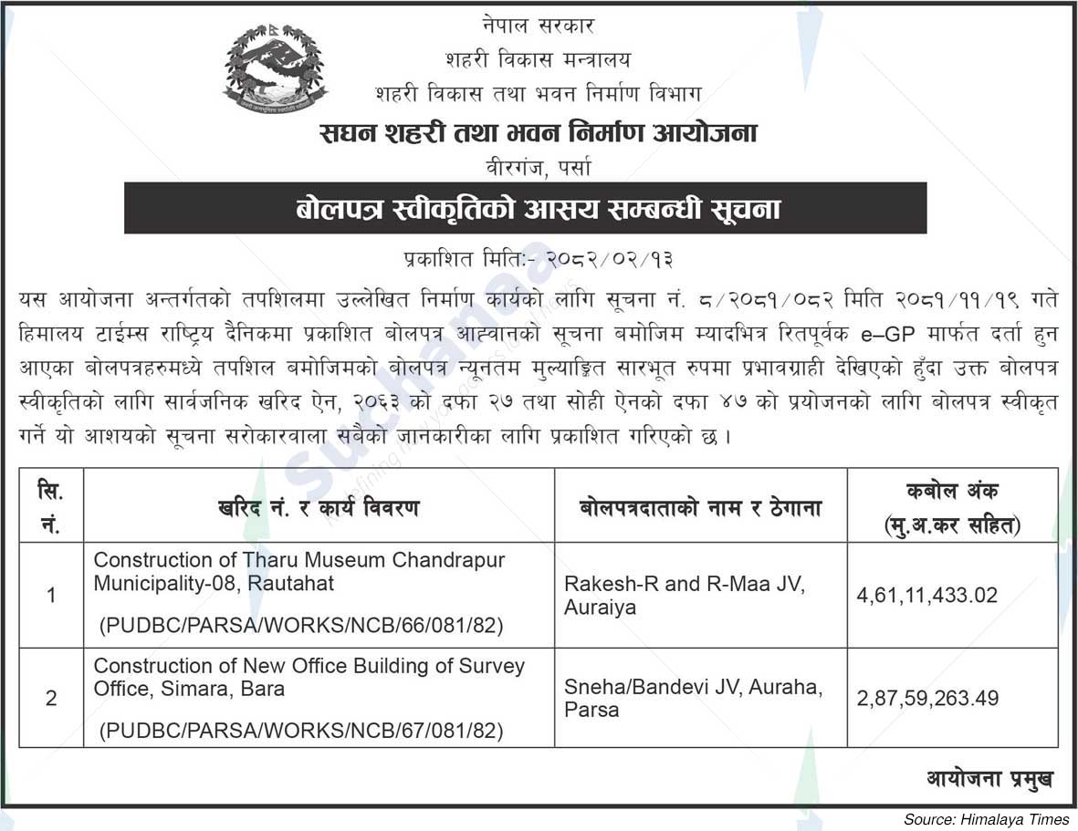 Project Office of Urban Development and Building Construction, Birganj