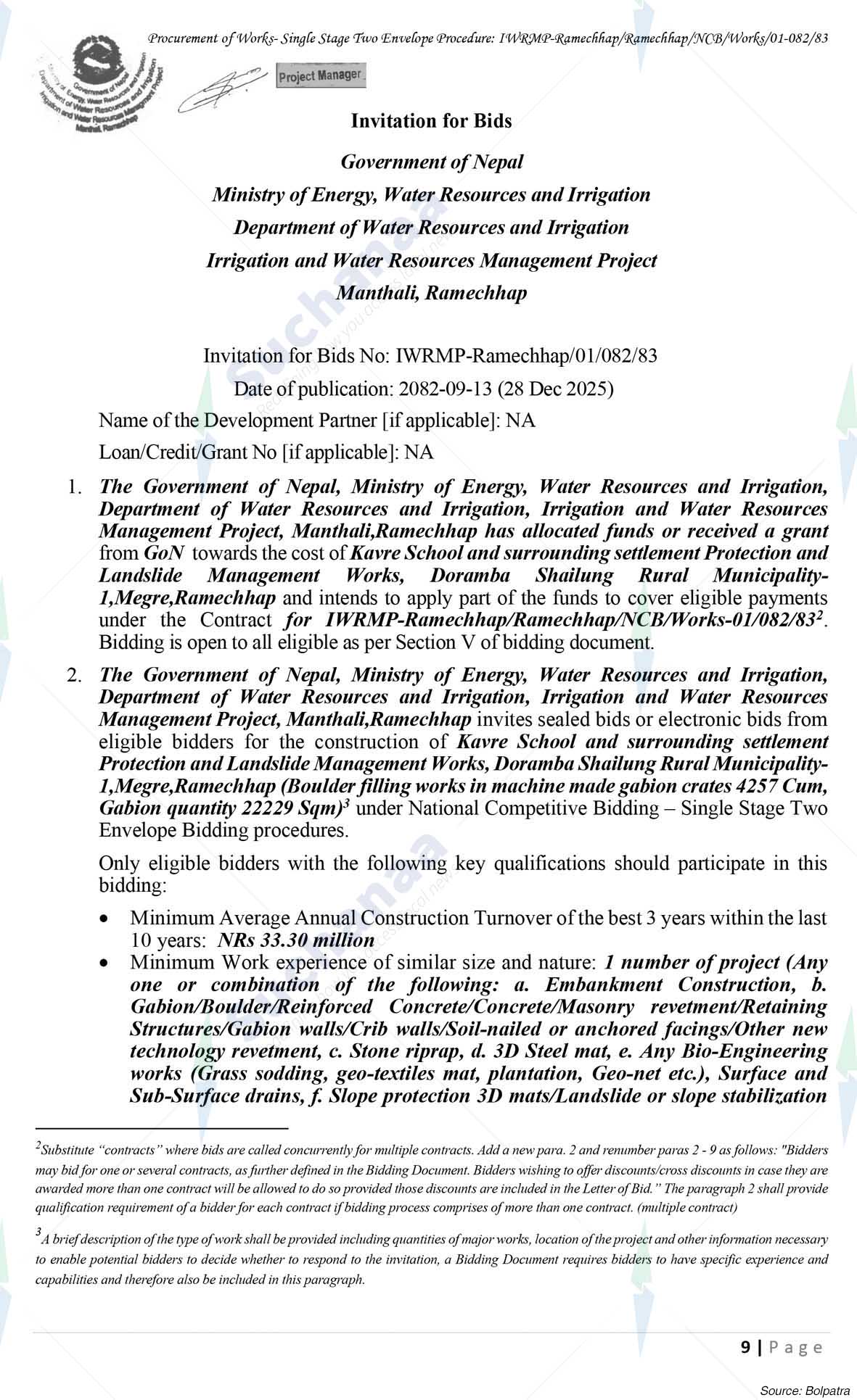 Irrigation and Water Resources Management Project, Manathali, Ramechhap