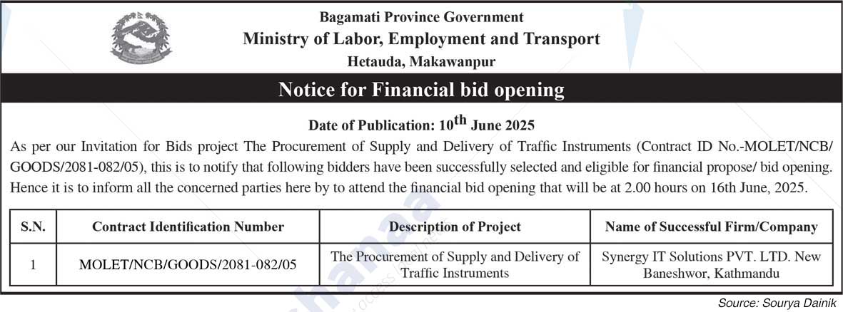 Ministry of Labor, Employment and Transport, Bagmati