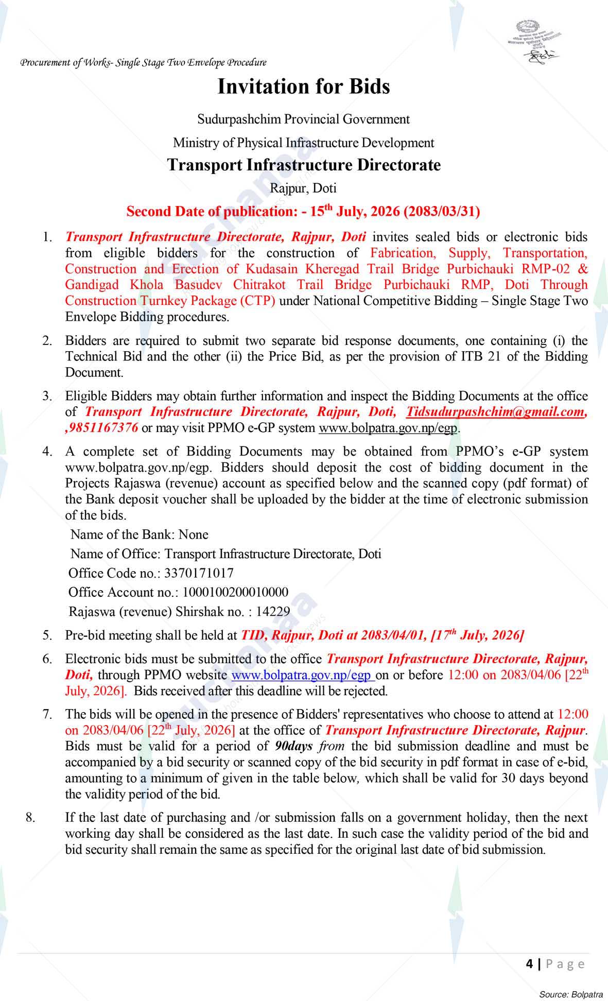 Transport Infrastructure Directorate, Doti