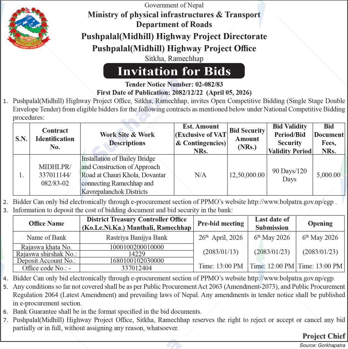 Pushpalal (Midhill) Highway Project Office, Ramechhap