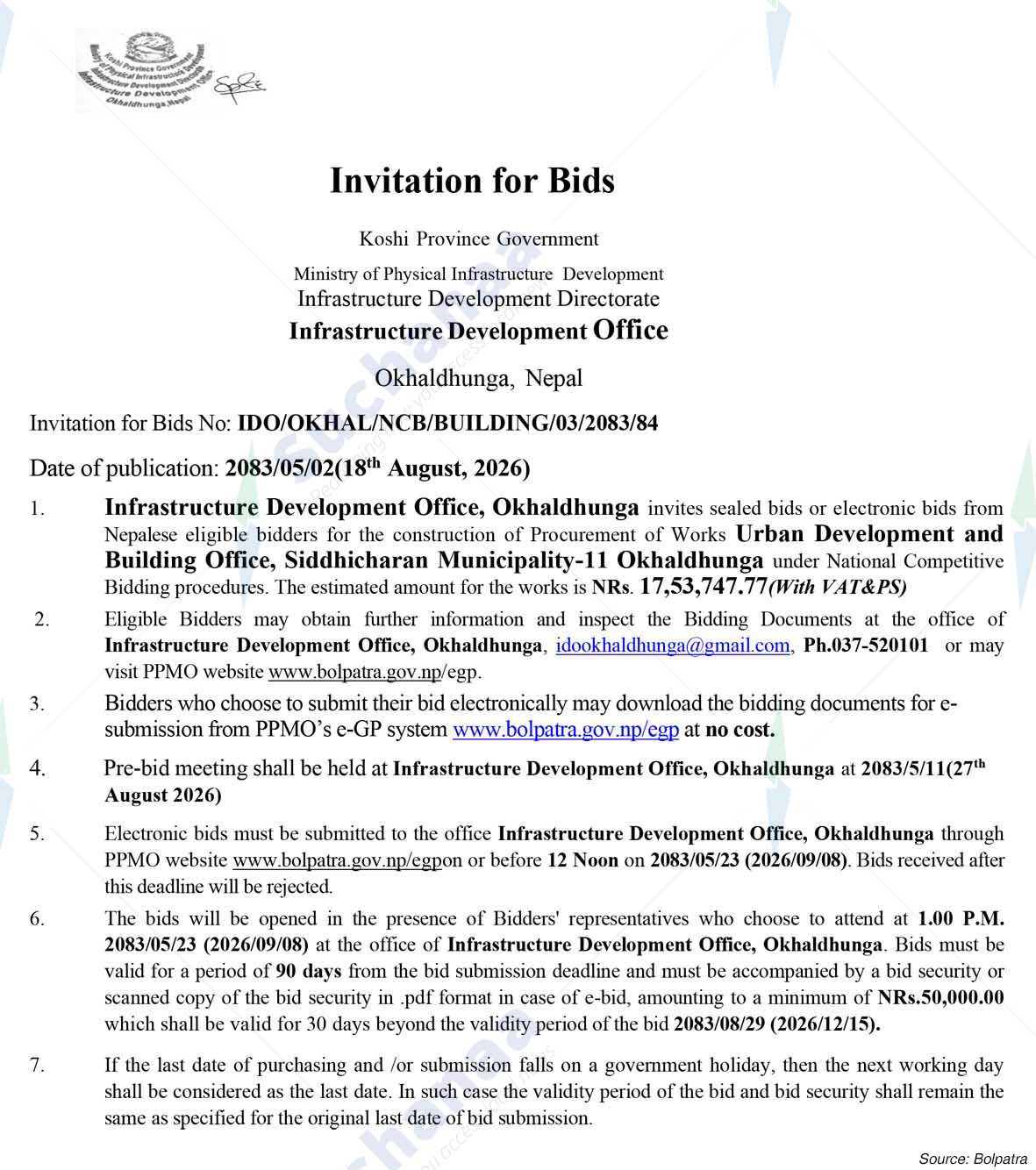 Infrastructure Development Office (IDO), Okhaldhunga