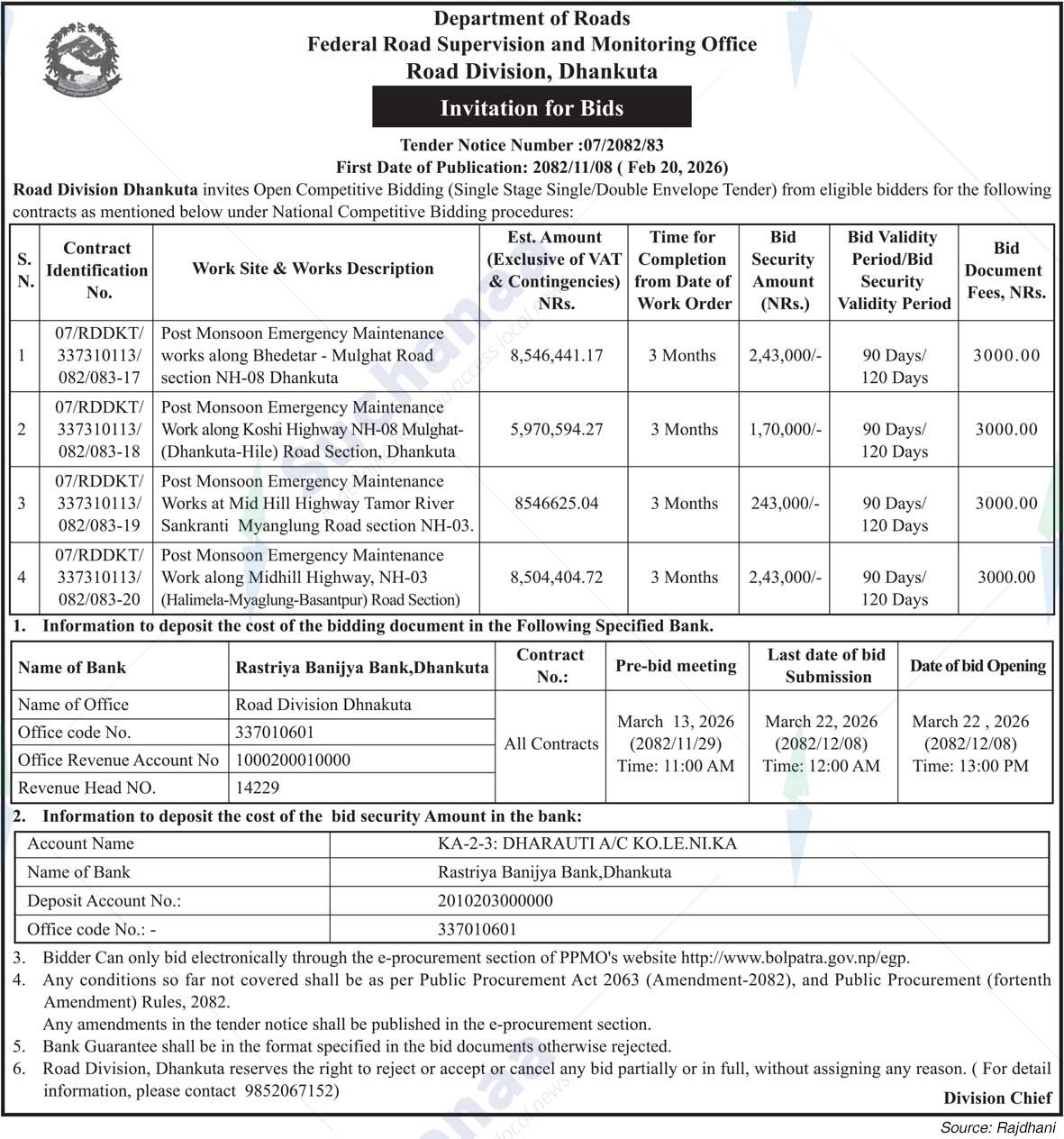 Road Division, Dhankuta