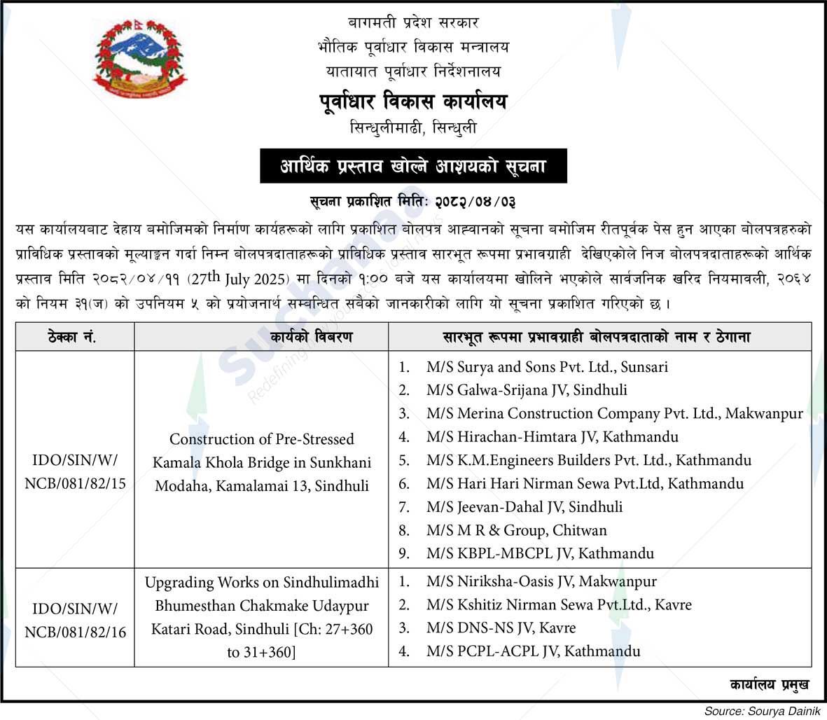 Infrastructure Development Office, Sindhuli