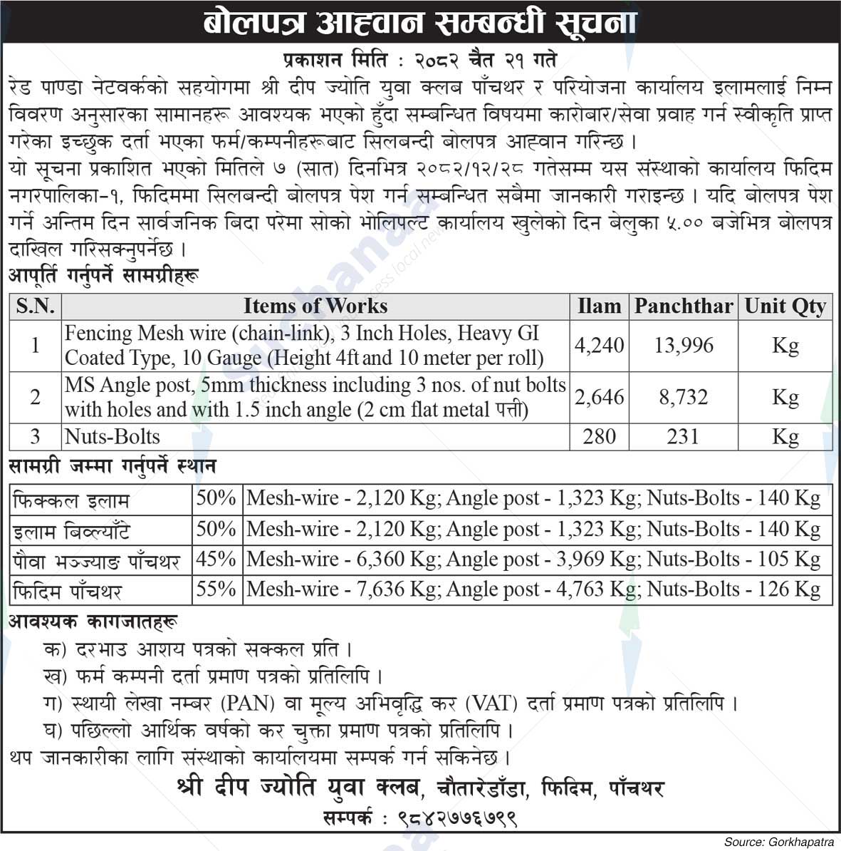 Shree Deep Jyoti Youth Club, Panchthar