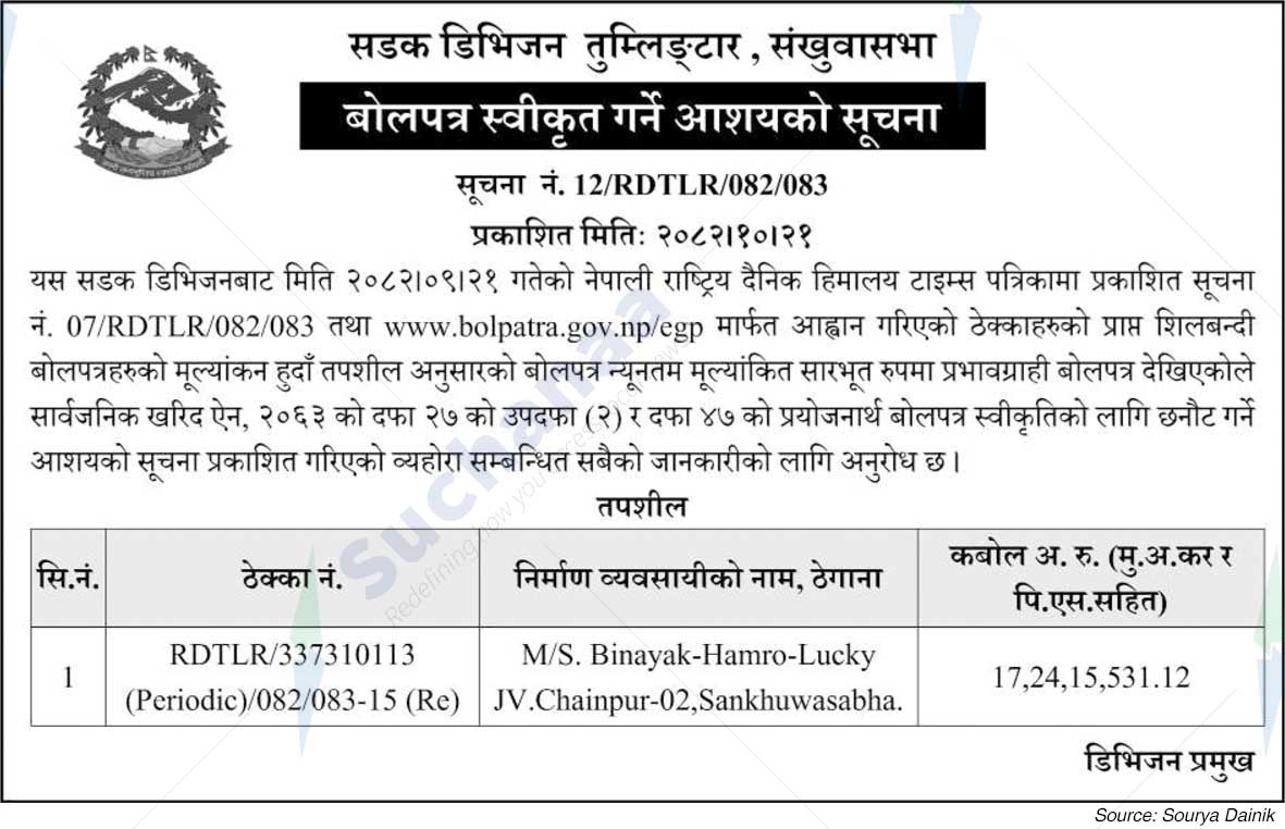 Road Division, Tumlingtar