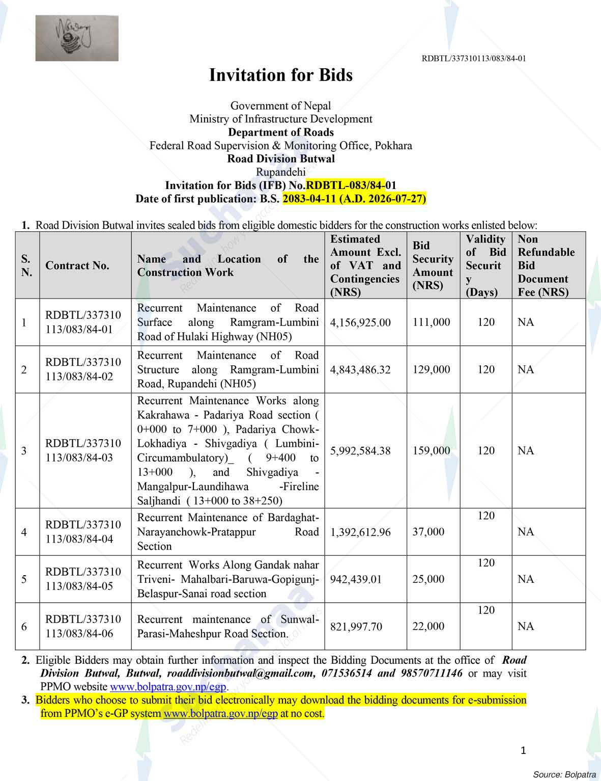 Road Division, Butwal