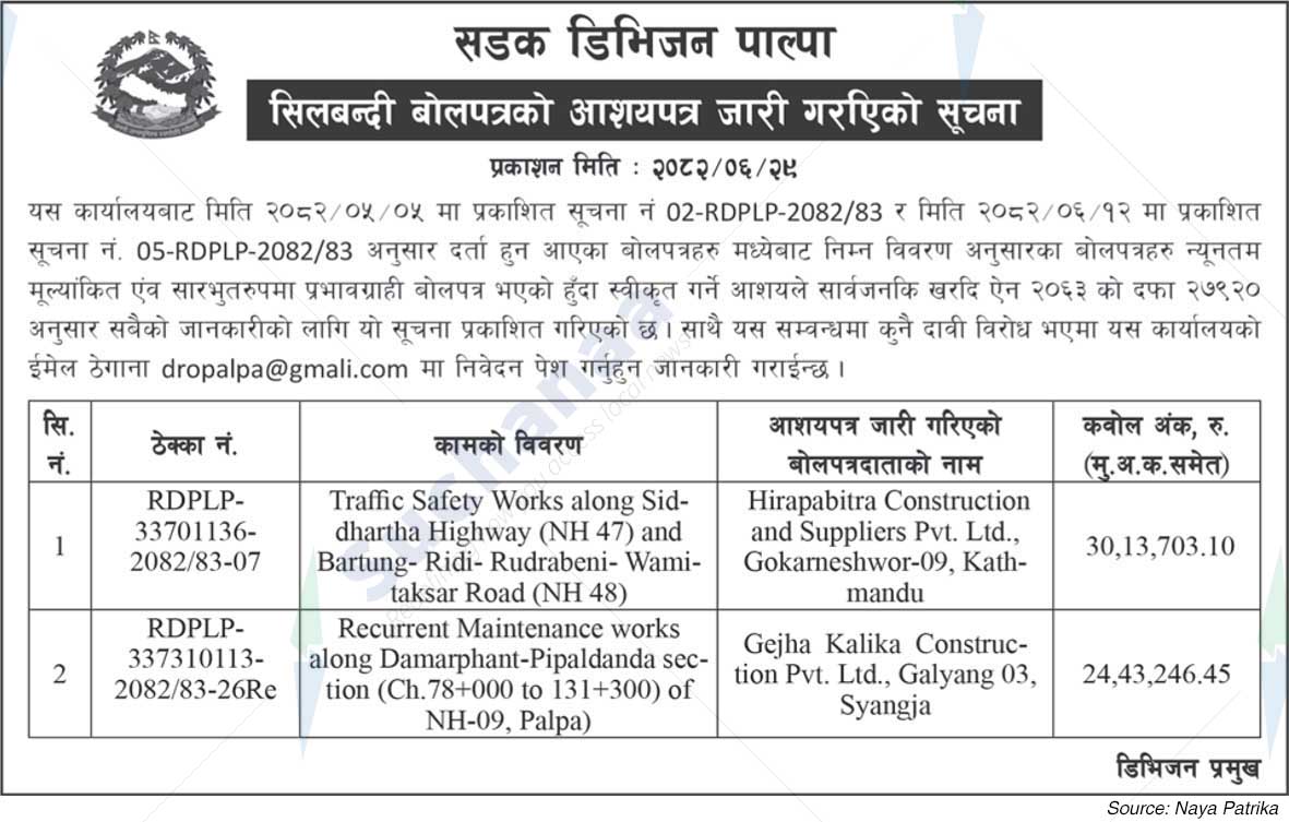Road Division, Palpa