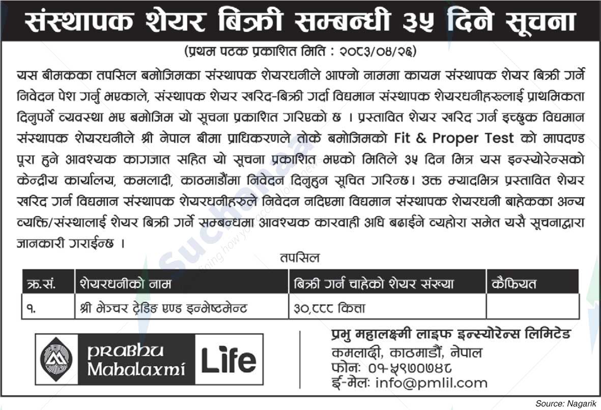 Prabhu Mahalaxmi Life Insurance Limited