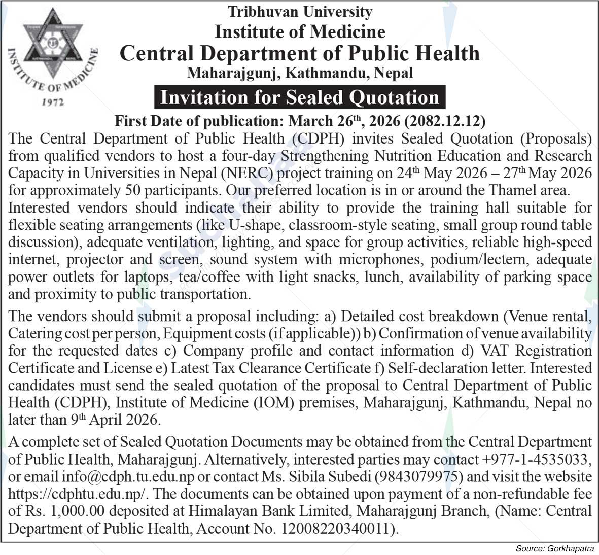 Central Department of Public Health, Kathmandu