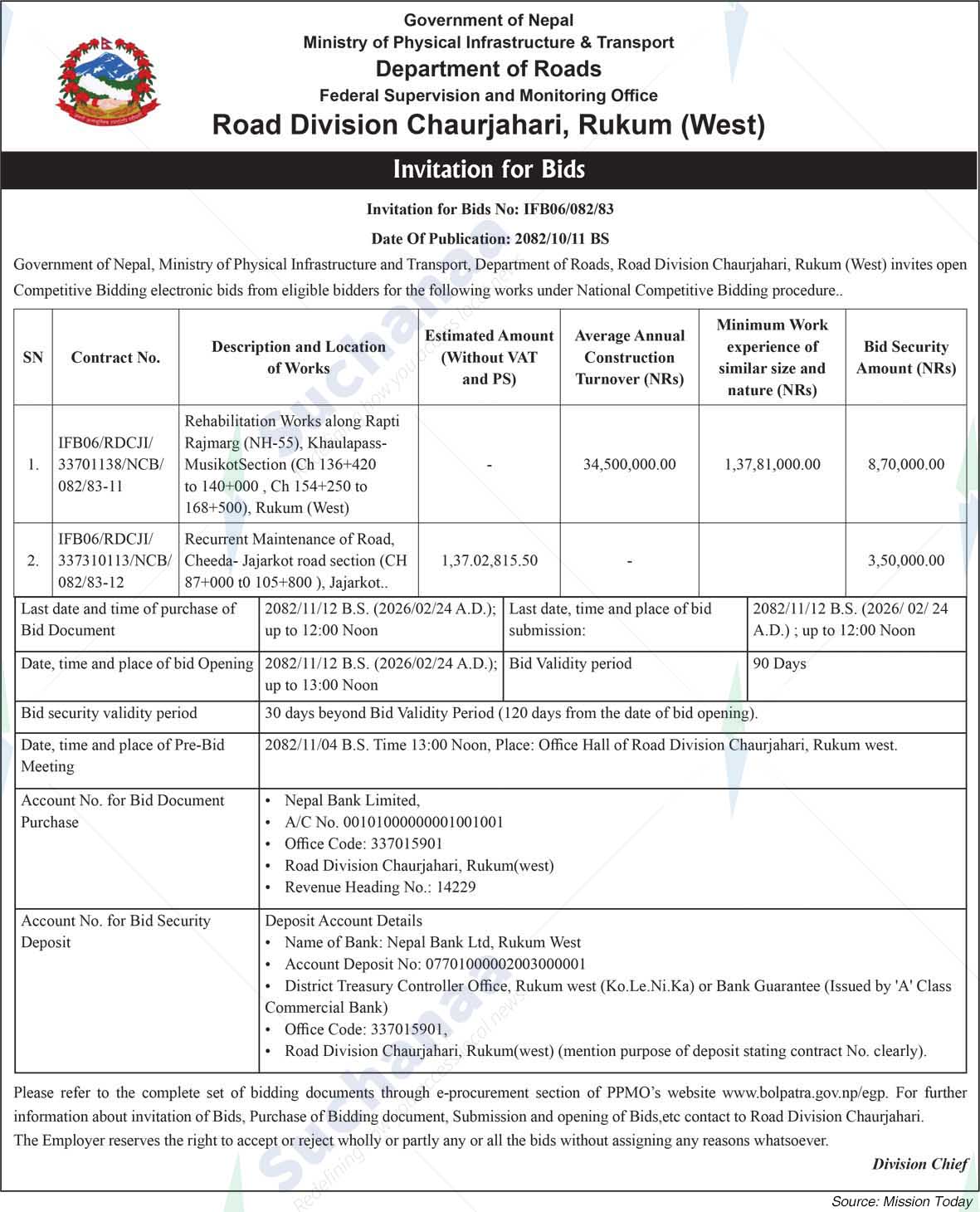Road Division Chaurjahari, Rukum (West)