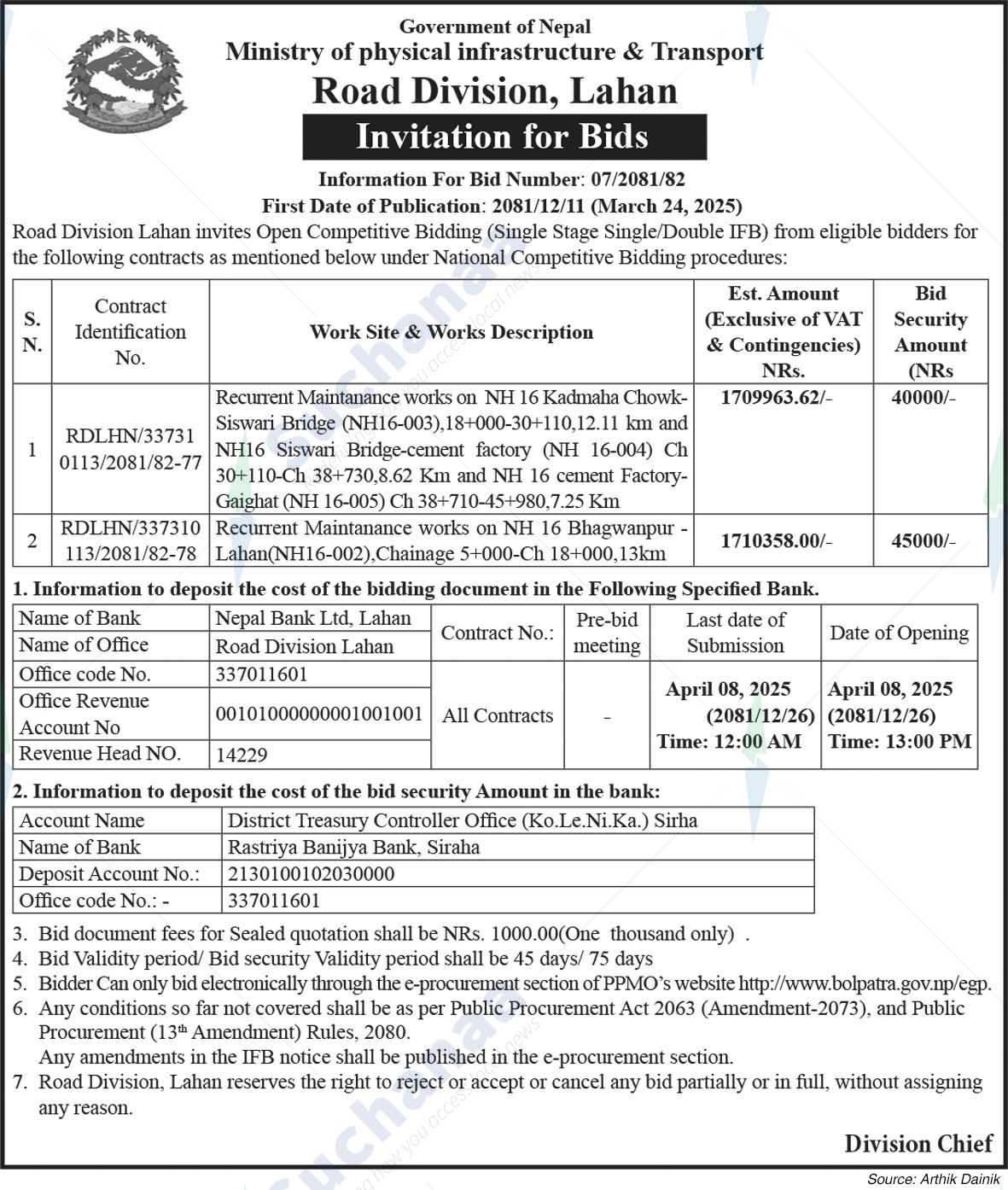 Road Division, Lahan