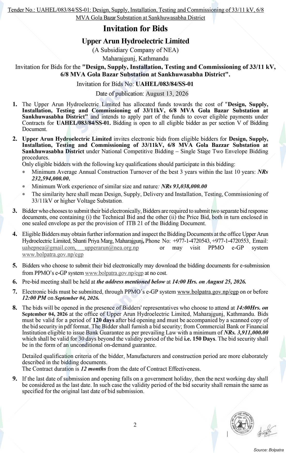 Upper Arun Hydro-electric Limited (UAHEL)