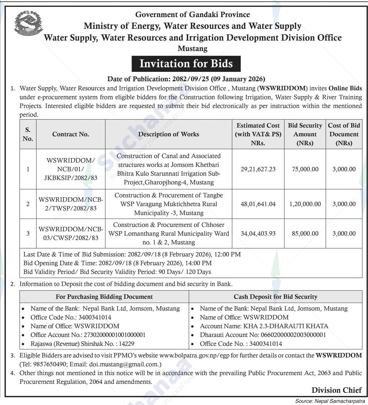 Water Supply, Water Resources and Irrigation Development Division Office, Mustang