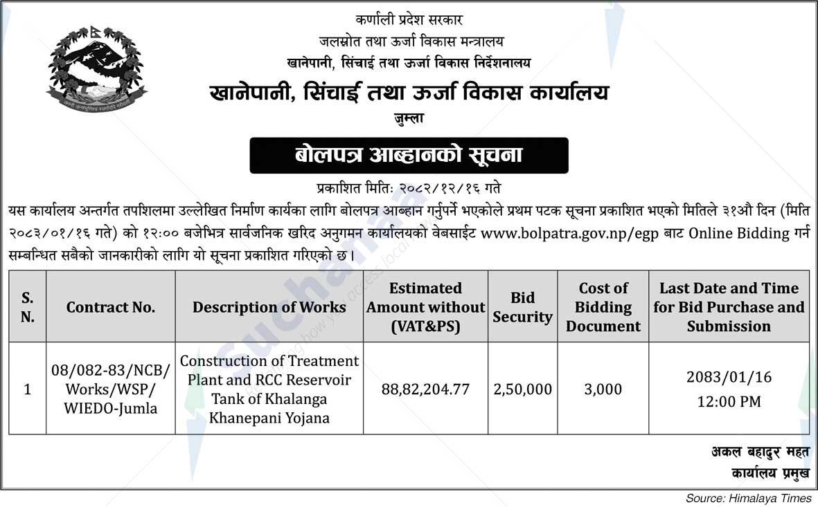 Water Supply, Irrigation & Energy Development Office, Jumla