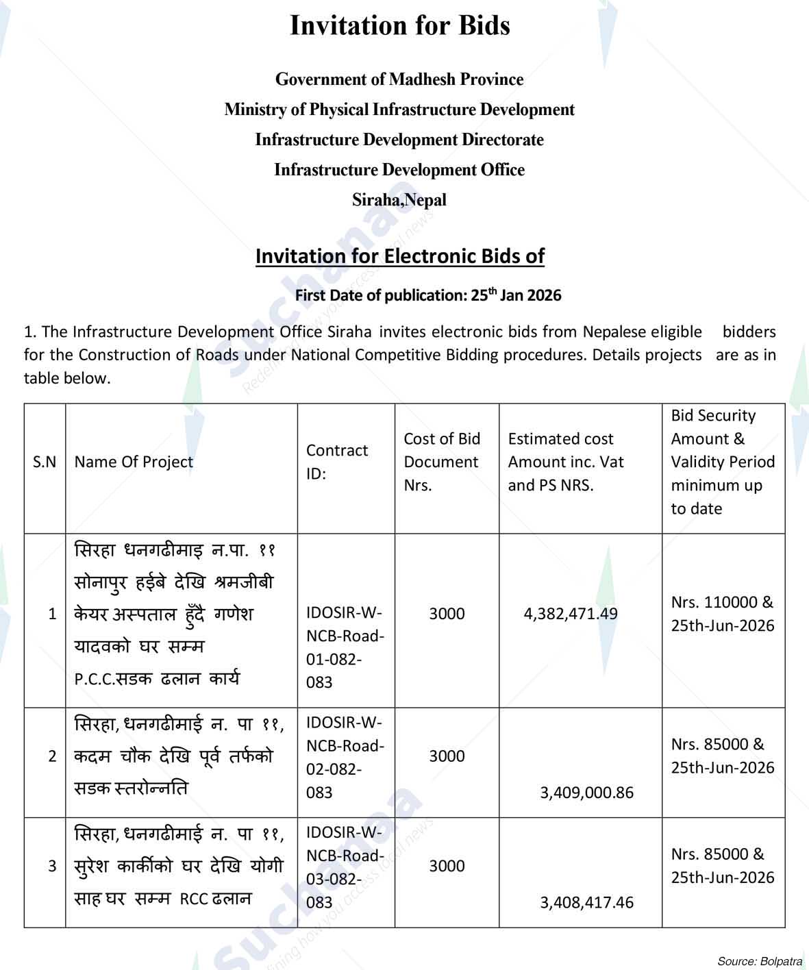 Infrastructure Development Office (IDO), Siraha