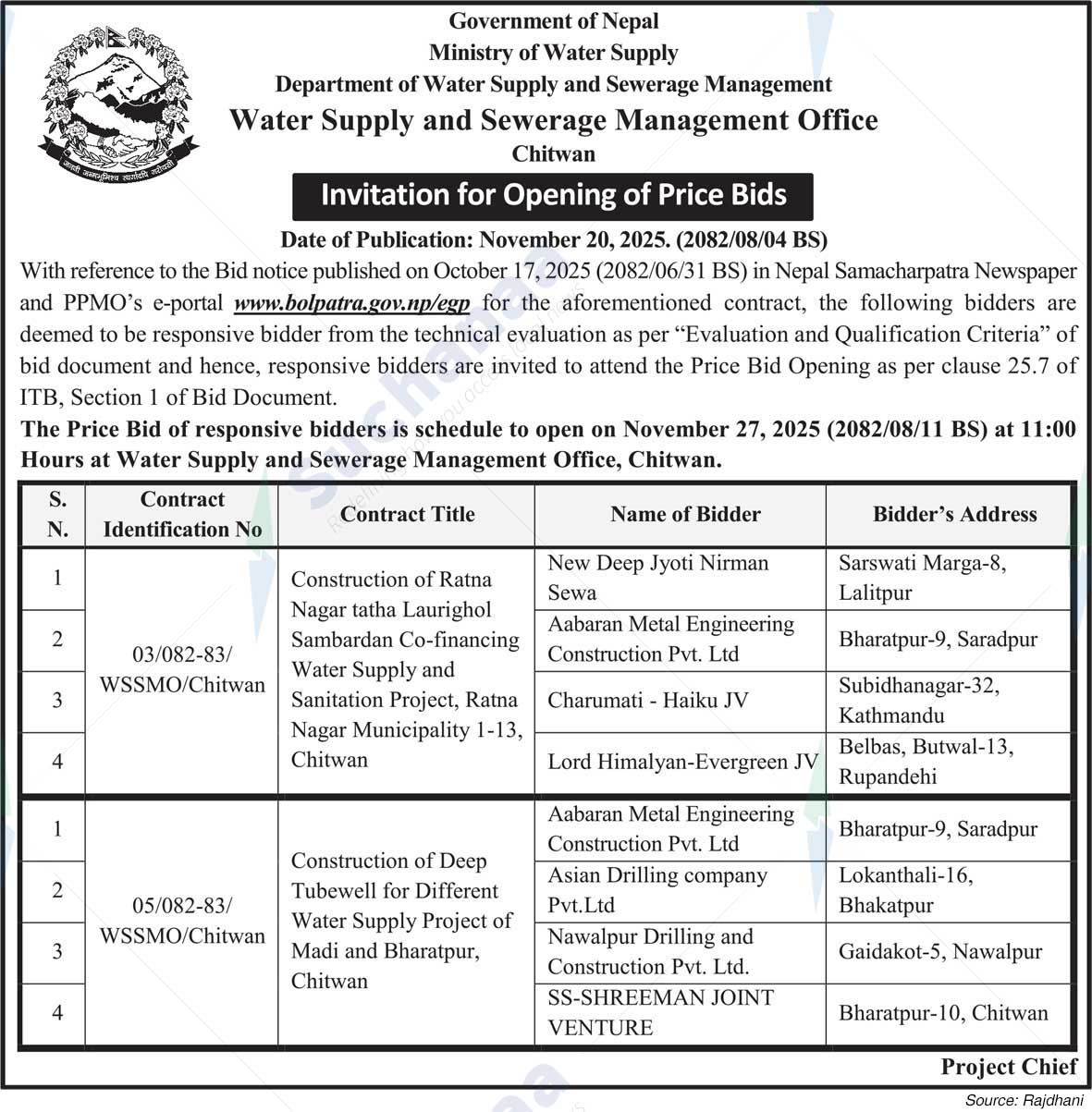 Water Supply and Sewerage Management Office, Chitwan