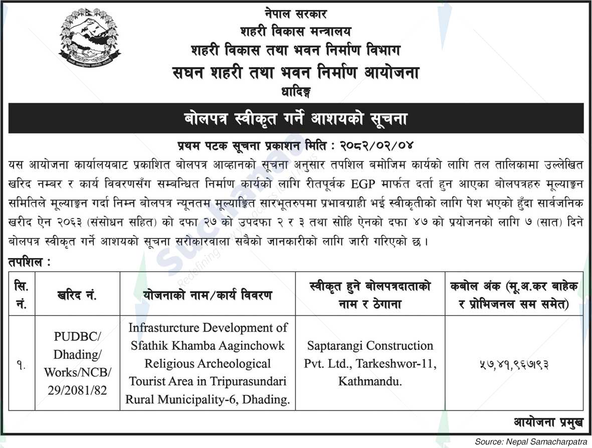 Project Office of Urban Development and Building Construction, Dhading