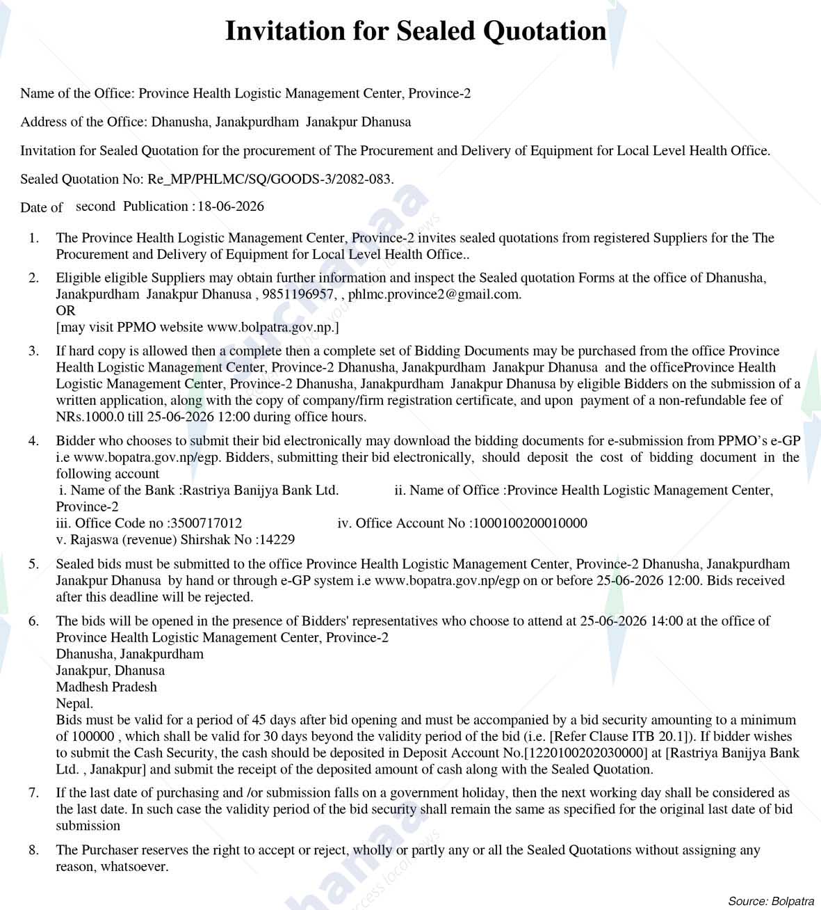 Province Health Logistic Management Center, Province-2